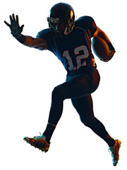 one afro american football player man in studio silhouette shadow isolated on white background © snaptitude