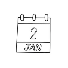 calendar hand drawn in doodle style. January 2. Science Fiction Day, date. icon, sticker, element, design. planning, business holiday
