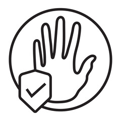 Rounded a hand protection line art icon for apps and websites.