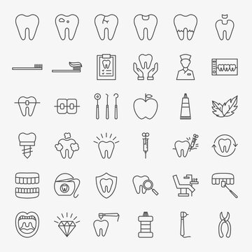 Dental Line Icons Set