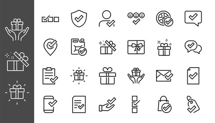 A simple set of claim related vector line icons. Contains icons such as security guarantee, received document, read message, verification, quality and much more. Editable Bar. 480x480