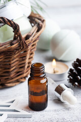 Beauty product in basket in Christmas SPA composition