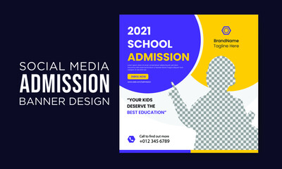 School Admission Social Media Banner Design with Yellow Background.
