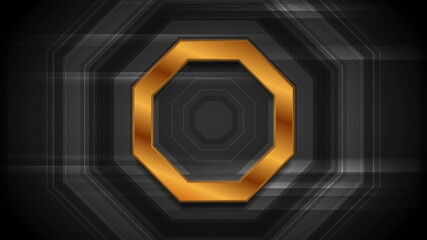 Black technology abstract background with bronze octagon - obrazy, fototapety, plakaty