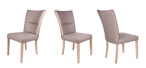 set of fabric chairs isolated on white. Chairs from three sides view