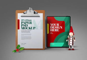 Christmas Mockup Flyer Clipboard Tablet