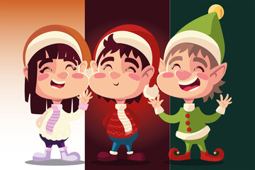 merry christmas cute helper with little girl and boy celebration