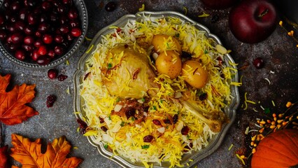 Homemade Thanksgiving Turkey Biryani / Turkey with saffron rice