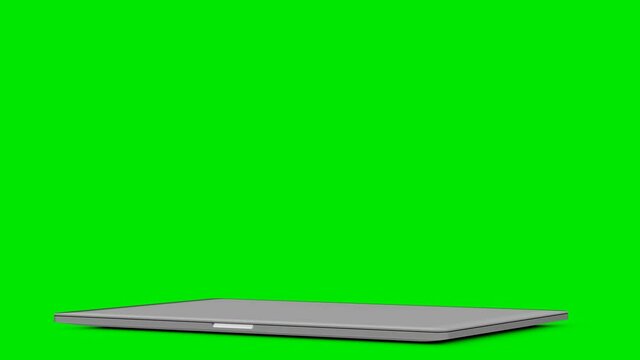 Laptop blank screen opening with screen switching on - isolated on white and green screen. Alpha matte for laptop and screen included and shadow mask for dropping shadow on any surface