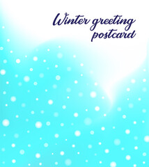 Winter blue greeting postcard design with blurred dots. Colorful banner template cover of greeting card. Easy editable soft colored pattern vector illustration