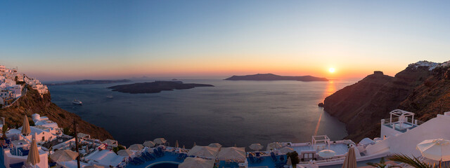 Sunset and beautiful mediterranean sea in Santorini