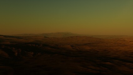 science fiction illustration, alien planet landscape with strange rock formations, fictional space scene, rocky hills and mountains