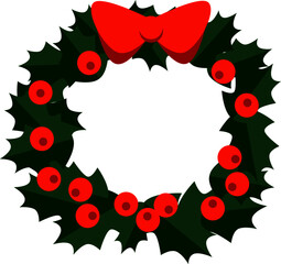 Christmas holly frame red berry and bow 