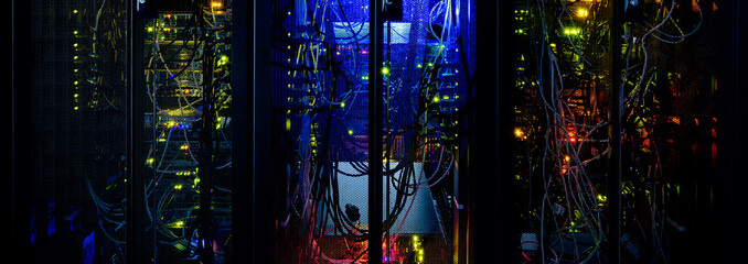 Server rack cluster in a data center  horizontal view