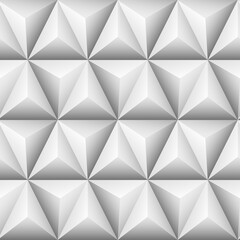 Moderne driehoeken en piramides witte geometrische achtergrond. Naadloze witte 3D-patroon. Geometrische zeshoeken, diamanten en driehoeken textuur.