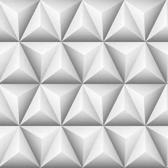 Tapeten Moderne Dreiecke und Pyramiden weißer geometrischer Hintergrund. Nahtloses weißes 3D-Muster. Geometrische Sechsecke, Diamanten und Dreiecke Textur. © hobonski