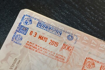 Colombian passport stamp for entring the country