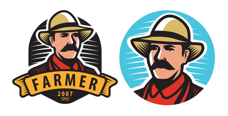 Farmer emblem. Farm, agriculture symbol vector illustration