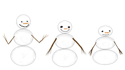 Family of Three 3 Snowmen Isolated on Transparent Background