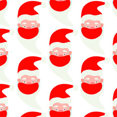 Santa Claus with face medical mask pattern. Pandemic Christmas concept.