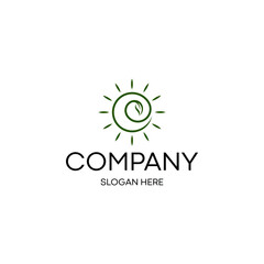 leaf logo with abstract design and sun design concept