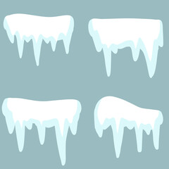 Icicle. Ice and white snow. Flat cartoon illustration. Winter decoration for Christmas background. Cold season