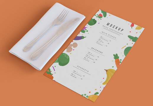 Fork and Knife with Menu Mockup