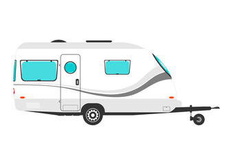 Caravan. Modern camper trailer. Towed trailer without car. Flat vector.