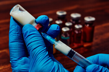Investigación, vacunación. Vacunas, inyección. Protección sanitaria ante enfermedades.