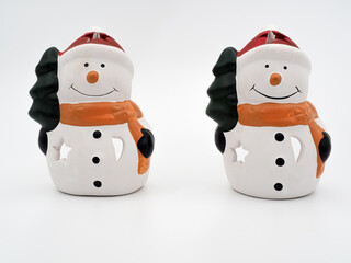 Two identical snowmen. Christmas candle holders