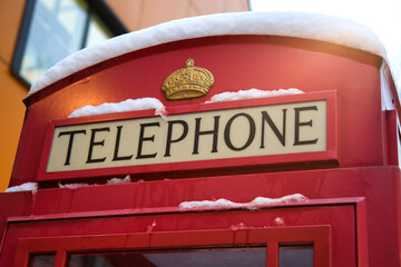 Classic red British telephone box in London