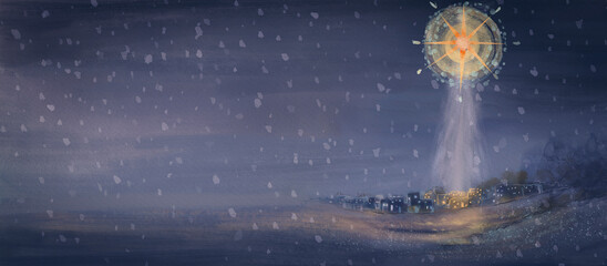 Merry Christmas. Bethlehem. Watercolor greeting card