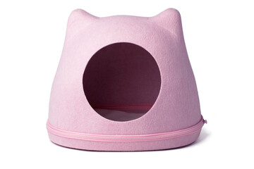 Pink cat's house isolated on white background