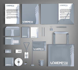 Gray design corporate identity template with creative arrow. Business branding stationery set.