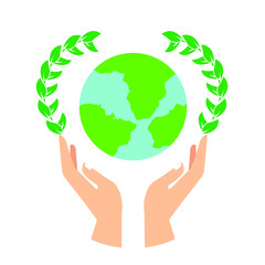 hand holding planet icon, nature protection, vector illustration