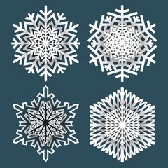 Snowflake winter vintage. Frozen water crystals grow together into a hexagonal crystal. Symbol of cold winter, christmas, holiday and cheerful mood. Vector illustration.