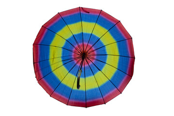 Bottom view of umbrella on isolated white background