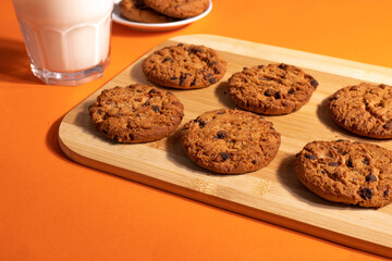 homemade cookies in minimalism style on bright ginger surface