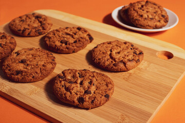 homemade cookies in minimalism style on bright ginger surface