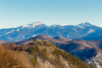 Beautiful mountain landscape with forest at Caucasus mountains.