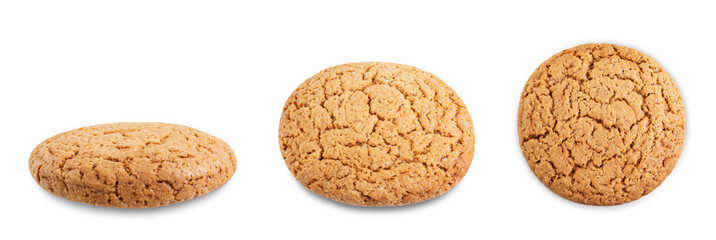 Fresh sweet healthy oatmeal cookies on a white isolated background
