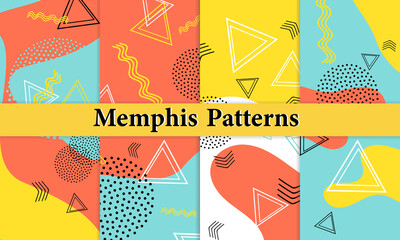 Set of Doodle Fun Patterns. Colorful Funky Background.