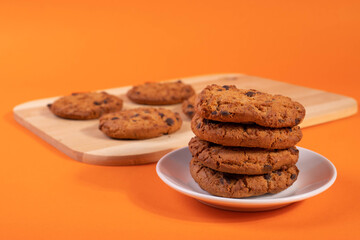 homemade cookies in minimalism style on bright ginger surface