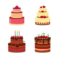 Set of birthday or wedding cakes