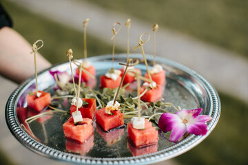 Watermelon and Feta appetizer at wedding