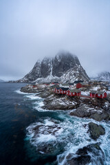 Traditional Norwegian fisherman's cabins, rorbuer, island of Hamnoy, Reine .