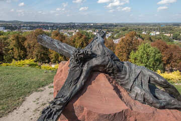 Chelm, Poland, 25 September 2020: Calvary around the Basilica of the Blessed Virgin Mary in Chelm, sculpture by Jacek Kicinski - station 11,