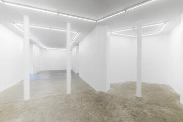 An interior view of an empty art gallery


