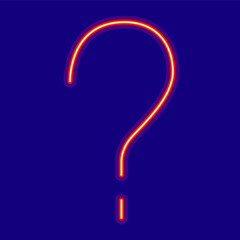 Question mark in red neon on blue background