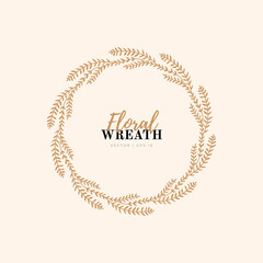 Hand drawn vector round frame. Floral wreath with leaves, berries, branches Decorative elements for design. Ink, vintage and rustic styles.